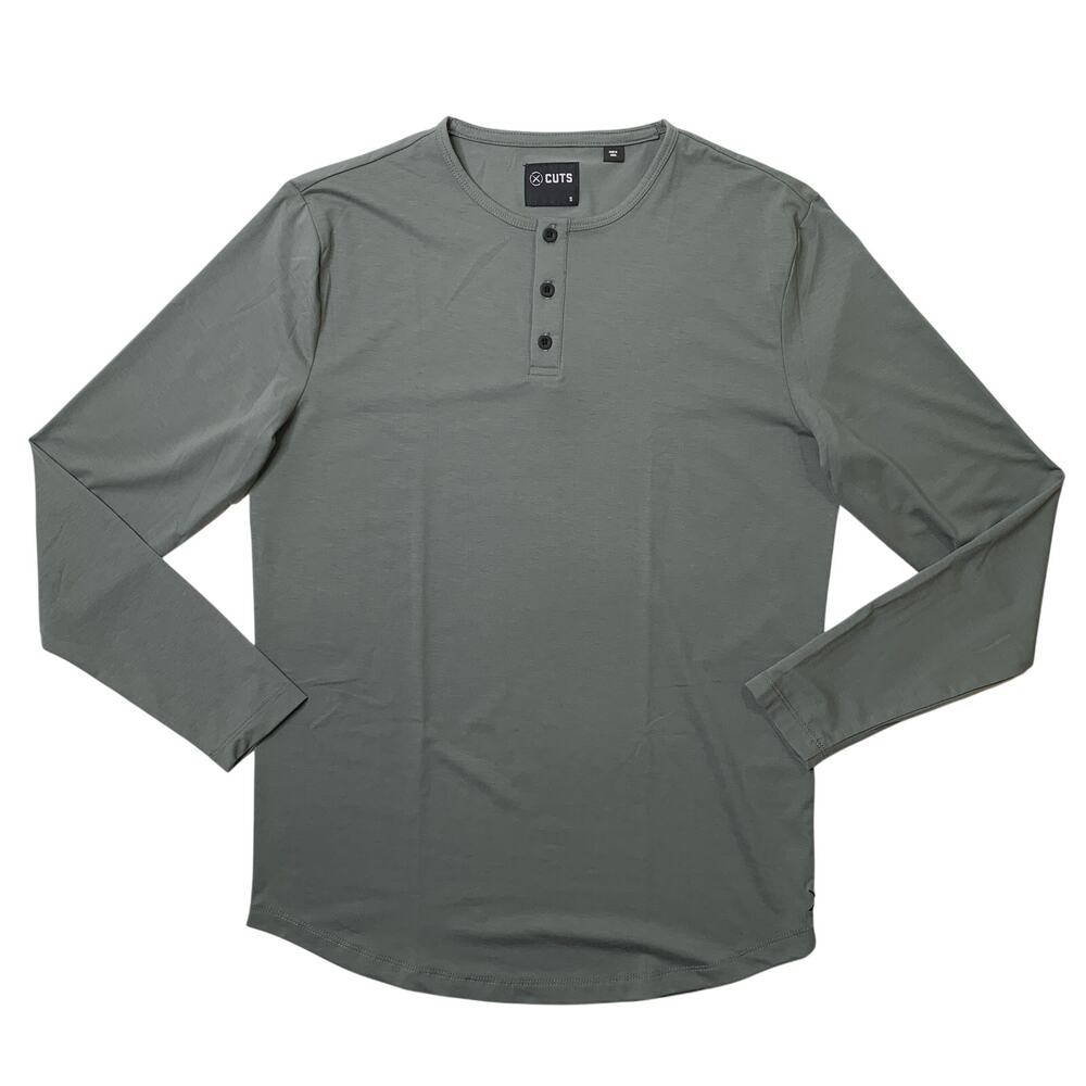 CUTS Shirt Mens S Small Sage AO Henley Pyca Pro Long Sleeve Stretch Muscle